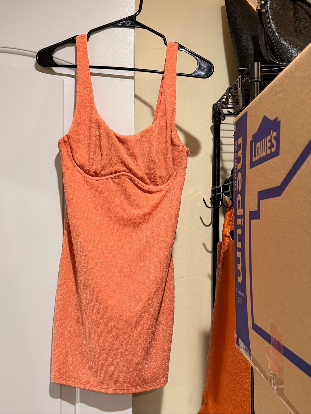 PINK Victoria's Secret Coral Shimmer Tank swimsuit inside with Dress attached.